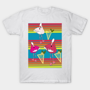 Flamingos and Cocktails at Sunset Teal T-Shirt